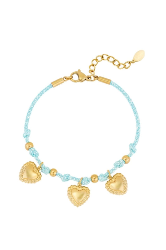 Coloured love armband goud