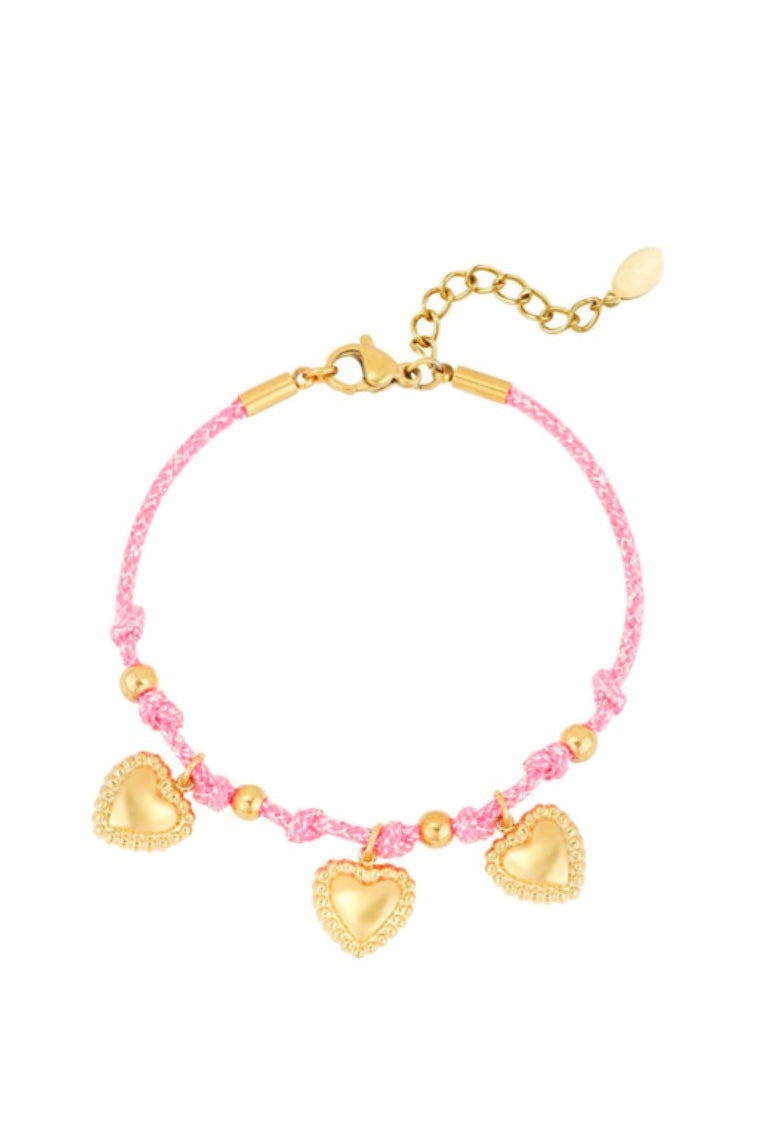 Coloured love armband goud
